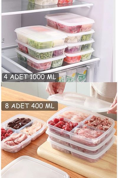 Livonelli 12-Piece Storage Set (8 AD 400 ML) (4 AD 1000 ML) 4 Compartments Frozen Meat and Vegetable Storage Container