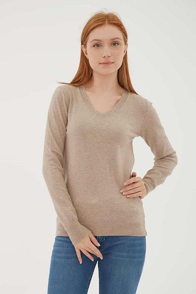 Fashion Friends Pulover cu decolteu în V Mink Melange