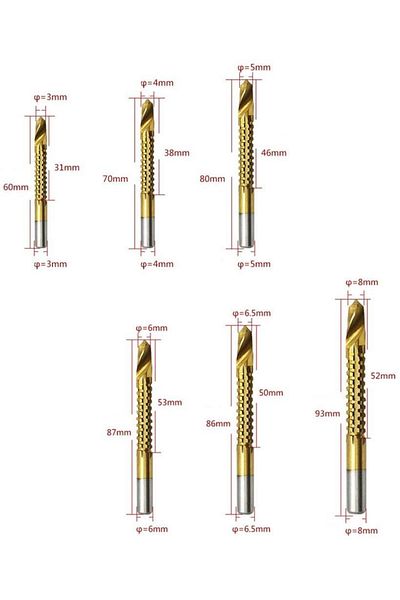 XMSJ 6 Pcs Set Cobalt Drill Bit Set Spiral Screw Metric Composite Tap Drill Bit Tap Twist Drill Bit Set M