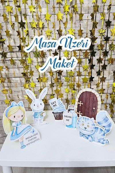 PEKSHOP Σετ πάνελ γενεθλίων με θέμα Alice in Wonderland - Πανόλα με πόδια και επιτραπέζια