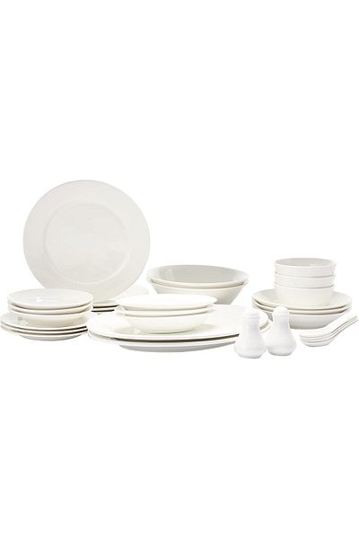 Dove 72 Pieces Porcelain Dinner Set, White, Round Plate, Oval Plate, Soup Plate, Round Bowl/Soup Bow