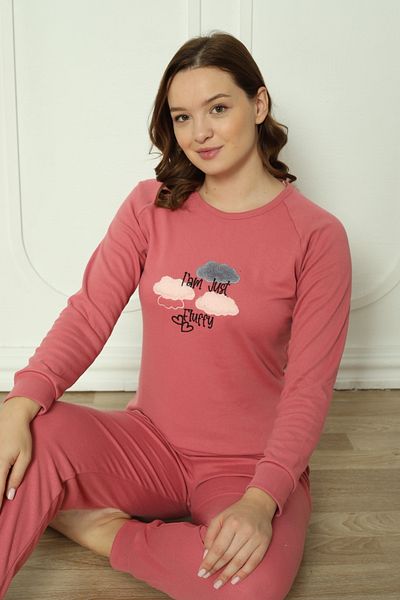 Wordex Fwn 4006 Interlock Winter Cloud Patterned Women's Pajamas Set
