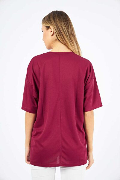 YÜKSEL IŞIK Αθλητικό μπλουζάκι με στρογγυλή λαιμόκοψη με τύπωμα Βουργουνδία χρώμα