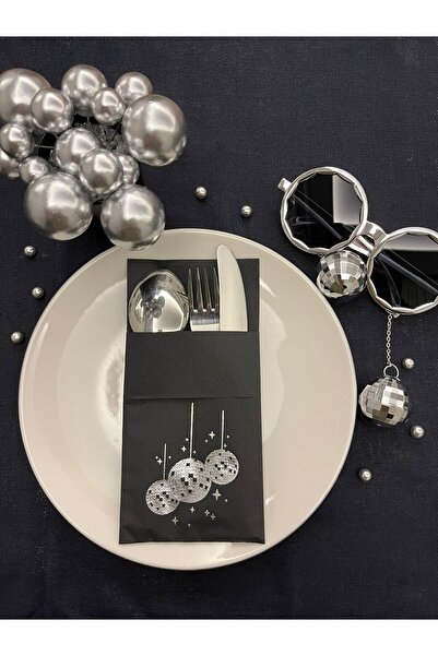 kidspartim كرة ديسكو سوداء - منديل فضي مذهّب بجيب 12 قطعة 40x40