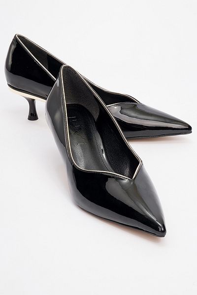 LuviShoes Eupho Black Patent Leather Women's Low Heeled Shoes