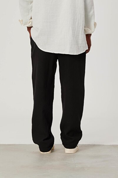 NOMARC Φαρδύ μαύρο λινό παντελόνι