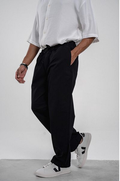 NOMARC Gabardine Fabric - Μαύρο Loose Fit Παντελόνι