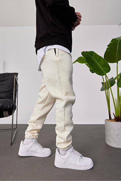 NOMARC Erkek Şardonlu Paçası Lastikli Krem Eşofman Altı