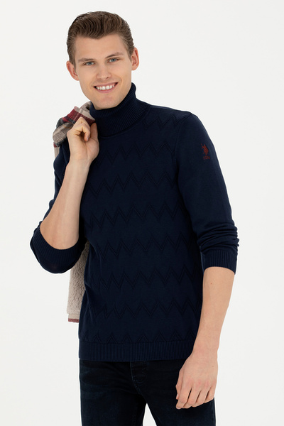 U.S. Polo Assn. Pulover pentru bărbați Slim Fiit, înalt, albastru marin 50270...