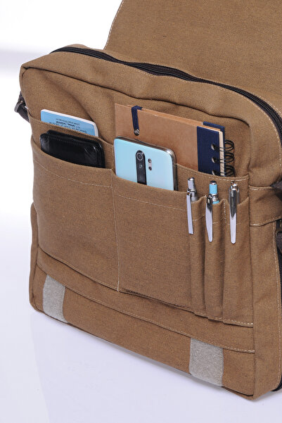 By Hakan Gk12 Полотняна сумка листоноші з косим хрестом бежевого кольору