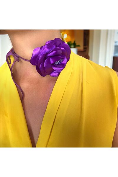 By G Tasarım Purple Satin Ribbon Rose Necklace