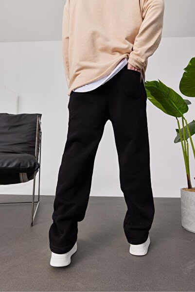 NOMARC Erkek Şardonlu Paçası Bol Siyah Eşofman Altı