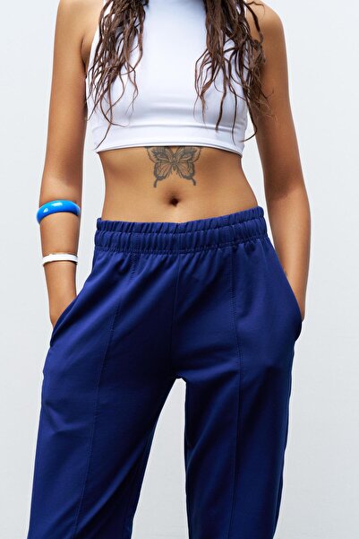 Basicpark Navy Blue Women's High Adjustable Waist Comfort Fit Cotton Pants