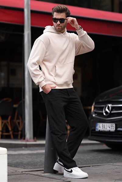 Madmext Μπεζ φούτερ με κουκούλα με λεπτομέρεια με υφή E7101