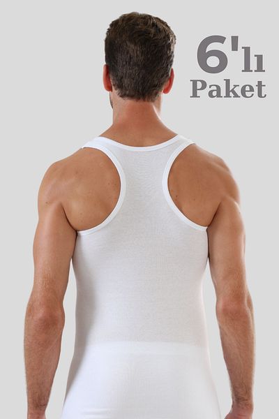 Arma Yıldız Pack of 6 White Men's Athlete Rambo Tank Top 100% Cotton Rib