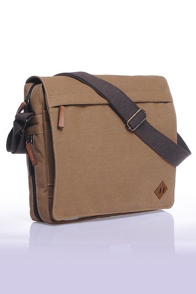 By Hakan Μπεζ Gk12 Canvas Messenger Οριζόντια τσάντα χιαστί