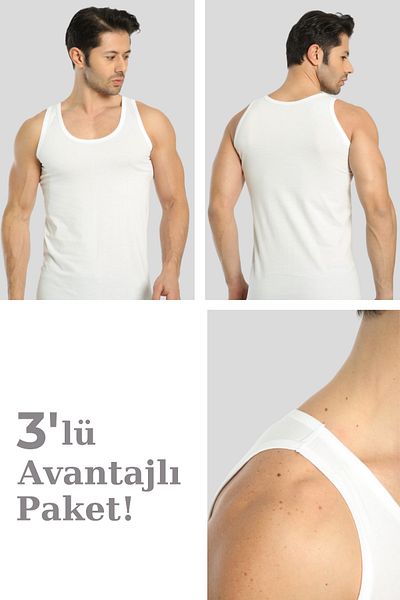 Arma Yıldız Ανδρικό λευκό βαμβακερό εσώρουχο με ραμμένους ώμους 3 Συσκευασία