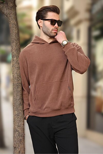 Madmext Καφέ φούτερ με κουκούλα με λεπτομέρεια με υφή E7101