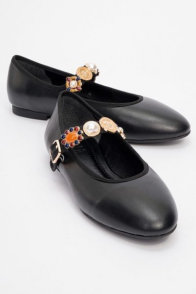 LuviShoes Balerina de damă LAURAS cu accesorii din piele neagră