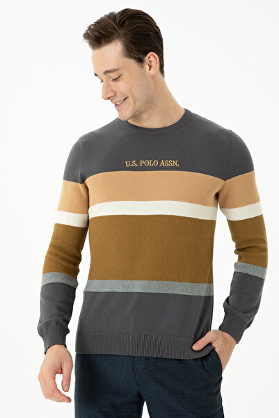 U.S. Polo Assn. سترة رجالية ذات ياقة دائرية من أنثراسايت 50271009-VR006