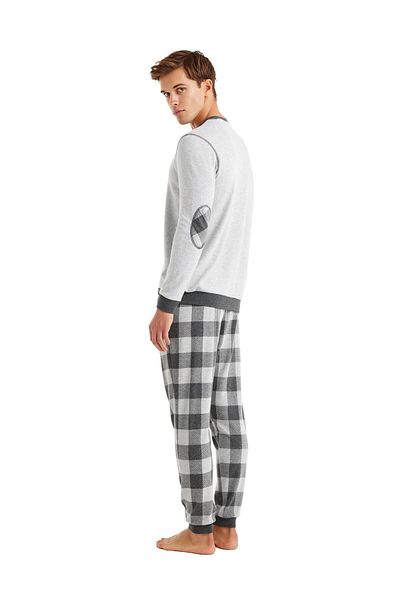 Blackspade Men's Long Sleeve Thermal Gray Melange Pajamas Set C3T0N6O04