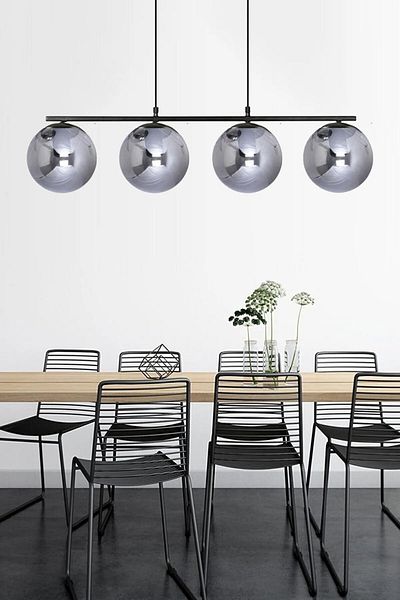 Modavize Caesar Living Room - Modern 4-Piece Smoked Globe Glass Pendant Lamp Chandelier - Bedroom Row