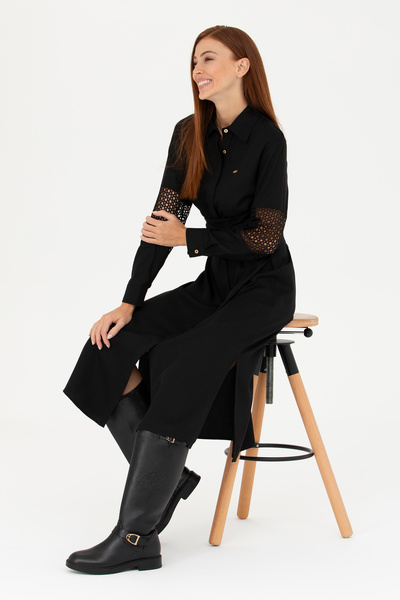 U.S. Polo Assn. Kadın Siyah Dokuma Elbise 50271118-VR046