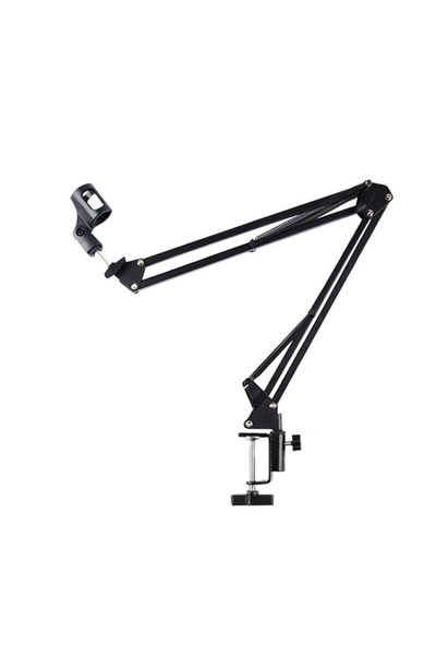 Choice حامل ميكروفون أسود قابل للتعديل بذراع مقصية، حامل مشبك ميكروفون مكتبي،...