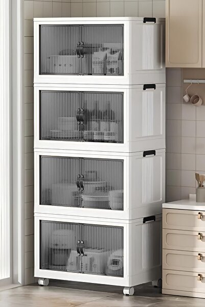 NESS HOME 4'lü Portatif Istiflenebilir Tekerlekli Organizer Dolap - Saklama K...
