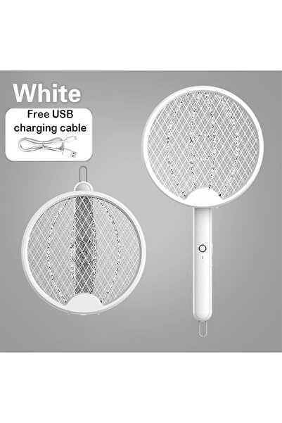 Choice مضرب ناموس كهربائي قابل للطي وقابل لإعادة الشحن عبر منفذ USB، أبيض الل...