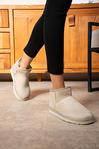 KOTAN Міні пісочно-бежеві замшеві півчехли з м'якою підошвою, пухнастою підкладкою та рівною підошвою, жіночі черевики