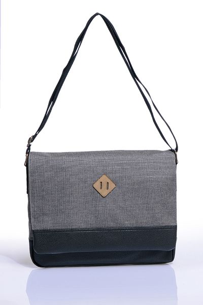 Fiyaka Gk16 Poștaș Geantă Crossbody Orizontală Gri Negru