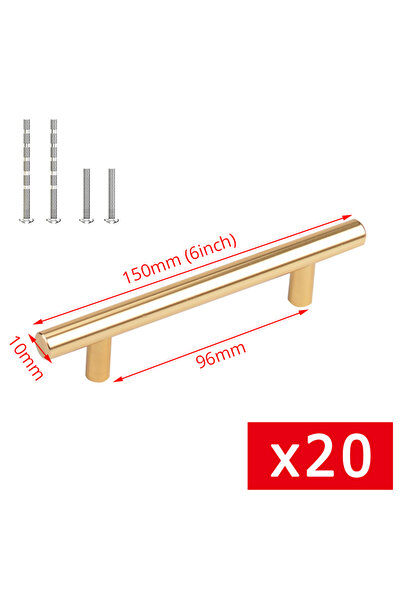 Choice3 20 قطعة من مقبض المطبخ الذهبي المصقول مقاس 96 مم من KAK، 20 قطعة من م...