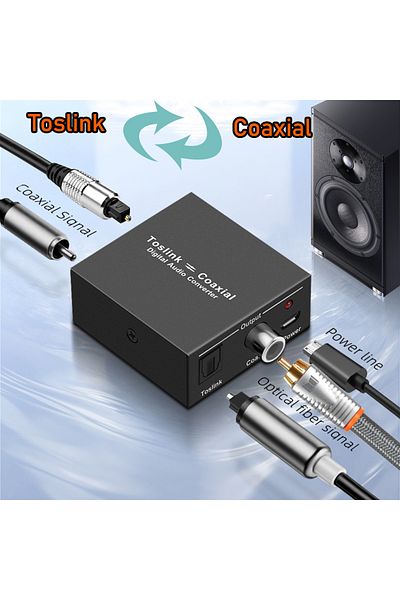 Choice محول صوت رقمي أسود ثنائي الاتجاه من RCA إلى محول Toslink بصري من Optica