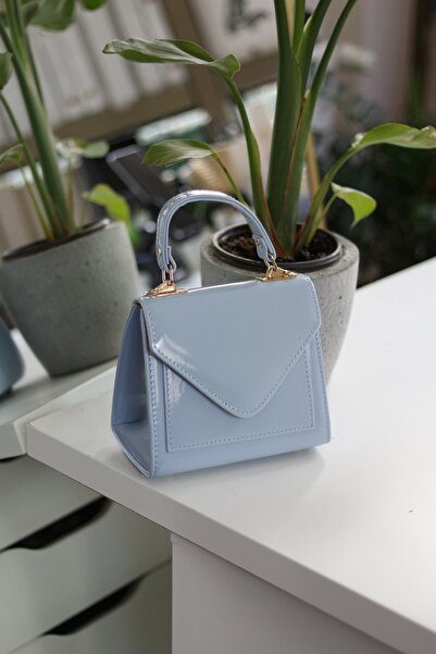 Moom Bag Geantă de umăr cu curea detaliată pentru husă din piele lacuită Baby Blue