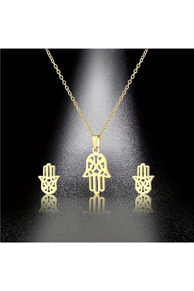 Ayzen Fatma Mother Hand Necklace and Earring Set