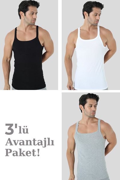 Arma Yıldız Men's Colorful Thin Strap Tank Top 3 Pack Cotton Ribbed Stretchy Fabric