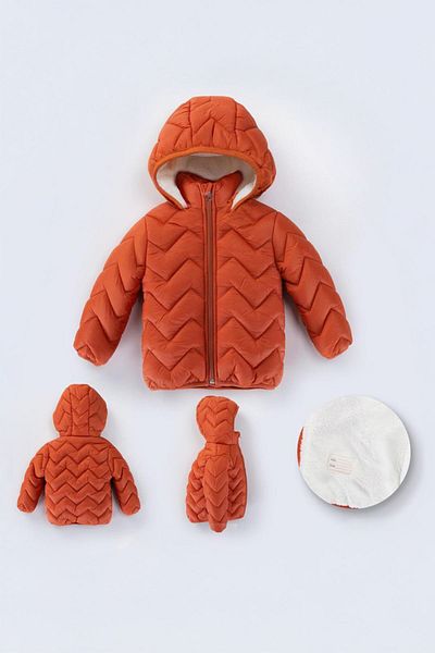 Minigimin Cicileri Quilted Baby's Flowers for Children Age 1 - 10 Welsoft Coat - Tile