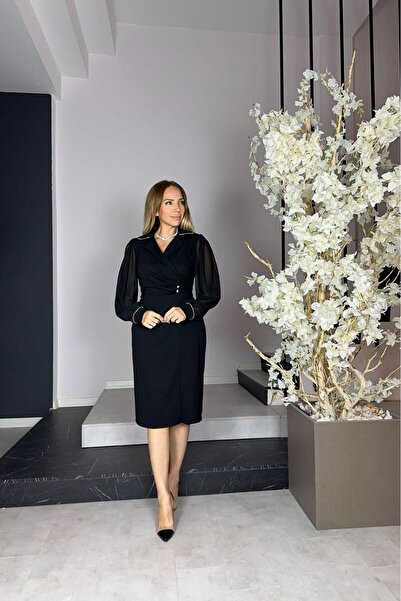 gesmoda G1152 Chiffon Sleeve Stone Detailed Dress Black