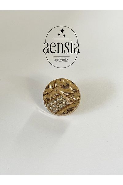 aensia Gold Colored Crinkle Stone Detailed Metal Trench Coat Jacket - 2.29 cm Button, Pack of 1