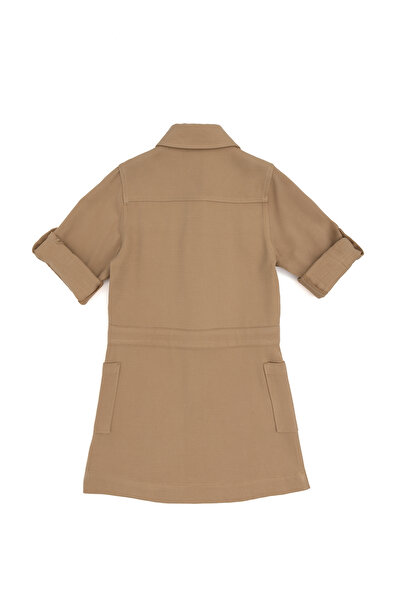U.S. Polo Assn. Kız Çocuk Camel Cep Detaylı İşlemeli Dokuma Elbise 50271202-VR085