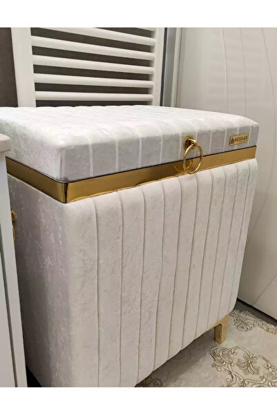 Özyer Çeyiz Dikdörtgen Tip Krem Renk Altın Şeritli Modern Kadife Banyo Kirli ...