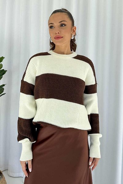 Mine Tan Butik Pulover maro cu dungi tricotat lejer