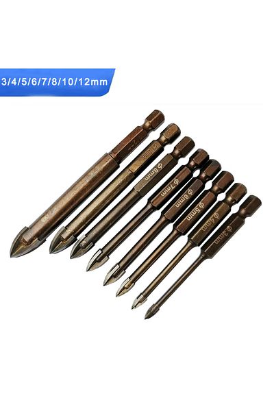 JUSTINLAU 3 4 5 6 7 8 10 12mm Cross Hex Tile Glass Drill Bits Set Titanium Coated Power Tools Access