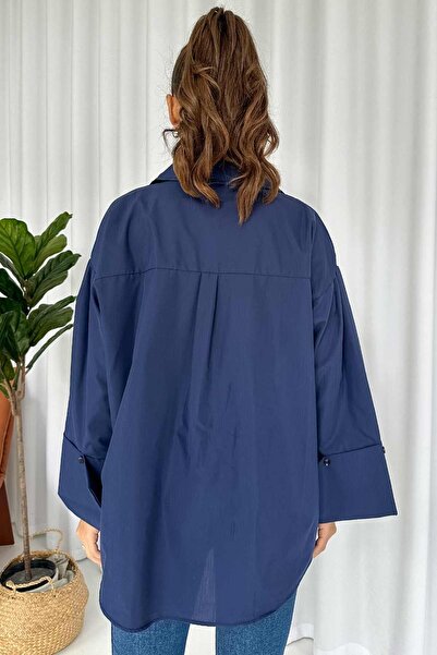 Mine Tan Butik Синя сорочка в стилі стиль - з манжетами