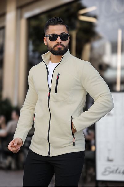 Butik Ανδρικό Fleece Cream Standard Ανδρικό Fleece με 3 τσέπες με φερμουάρ
