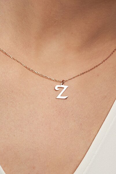 Jewelmim Gümüş Z Harfli Kolye 18 Ayar Rose Altın Kaplama Gümüş Harf Kolye 925...