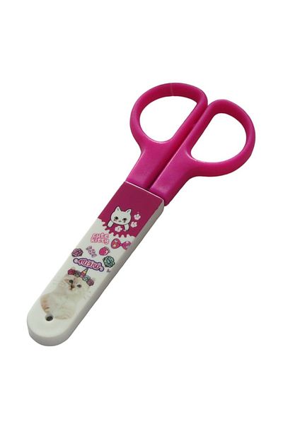 Polin Ks-150 Plastic Protected Patterned Students' Scissors with Blunt Tip and Ruler