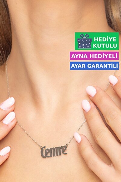 Jewelmim Cemre İsimli Gümüş Kolye 18 Ayar Beyaz Altın Kaplama Kararmaz 925 Ay...