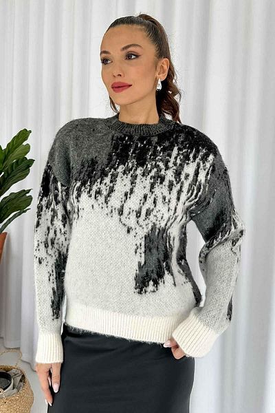 Mine Tan Butik Pulover de tricotaj cu model de tranziție gri